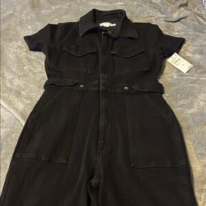 Good American Jet Black Straight Leg Jumpsuit